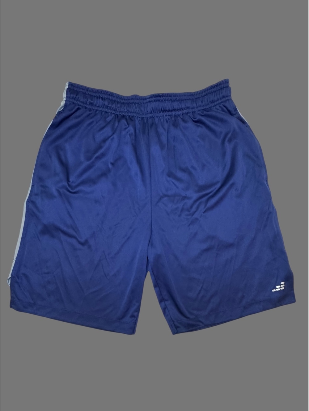 BCG Men’s Athletic Basketball Shorts Large Blue Gray Stripe 9” Inseam Pockets
